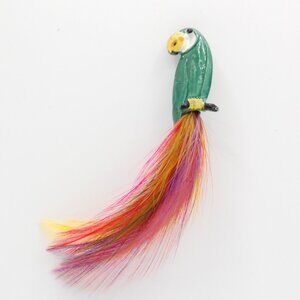 Vintage Hand-Painted Parrot Brooch Pin w/ Colorful Feather Tail